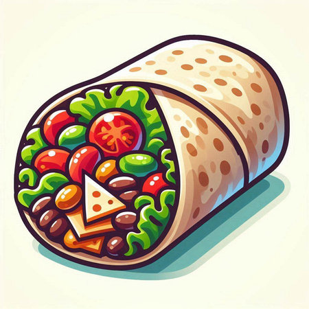 Illustration of a tortilla wrap with salad, tomato and cheeseのイラスト素材