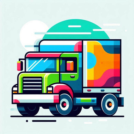 Vector illustration of a truck in flat style. Colorful truck.のイラスト素材
