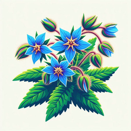 Borage (Borage officinalis) flowers. Vector illustration.のイラスト素材