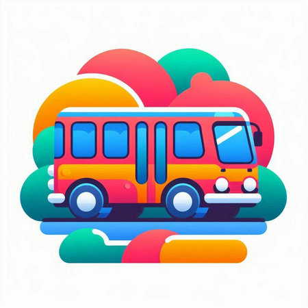 Bus icon. Vector illustration of a bus on a background of clouds.のイラスト素材