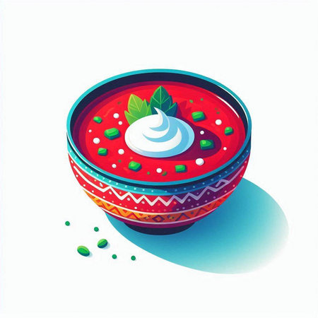 Vector illustration of a bowl of gazpacho soup with sour creamのイラスト素材