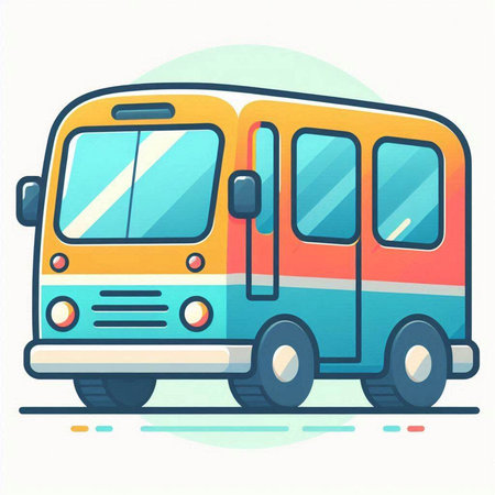 Bus vector illustration. Yellow and blue bus on a white background.のイラスト素材