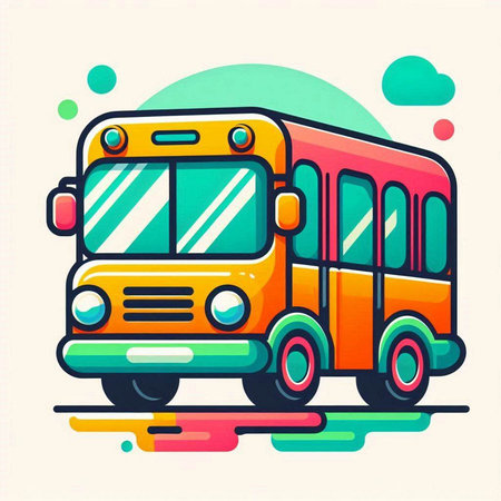 School bus colorful icon, vector illustration. Flat design style. Education concept.のイラスト素材