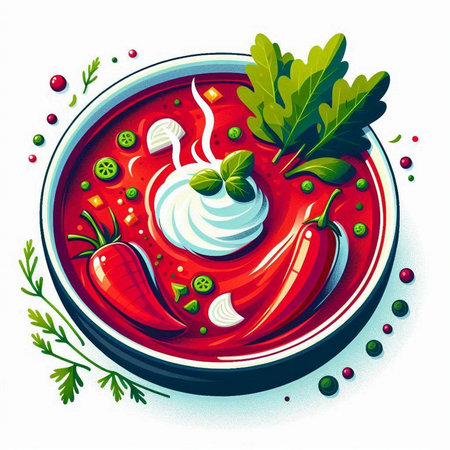Vegetable soup with paprika and parsley, vector illustrationのイラスト素材
