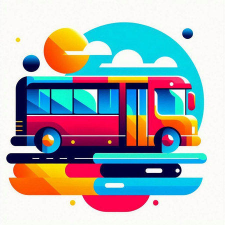 Abstract colorful background with bus and clouds. Vector illustration. Eps 10のイラスト素材