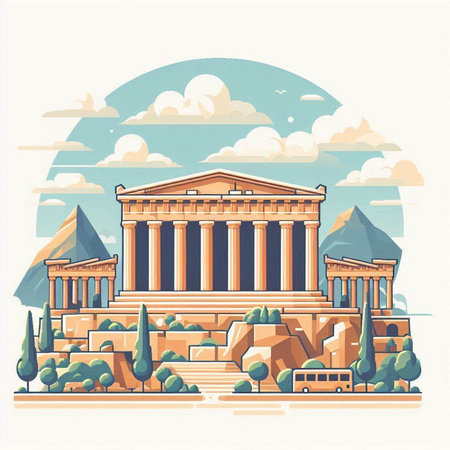 Ancient Greek temple, Athens, Greece. Vector illustration in retro styleのイラスト素材
