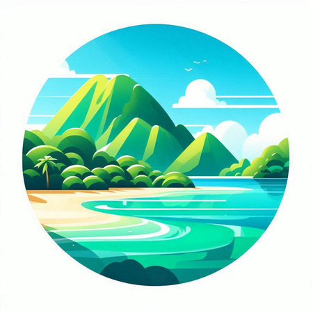 Vector illustration of a tropical island with palm trees in the water.のイラスト素材
