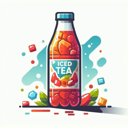 Soda drink in bottle with ice cubes. Flat vector illustration.のイラスト素材