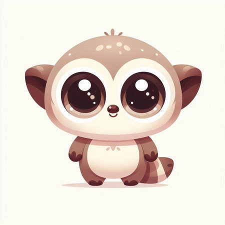 Cute cartoon baby lemur. Vector illustration on white background.のイラスト素材