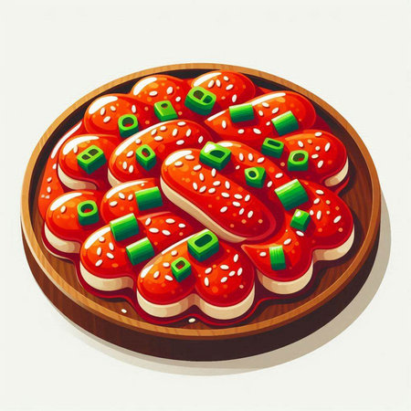Illustration of a wooden plate with sesame seeds on a white backgroundのイラスト素材
