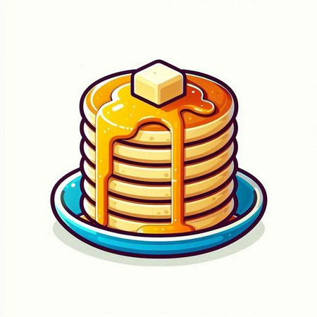 Pancakes with honey on a plate. Vector illustration in cartoon style.のイラスト素材