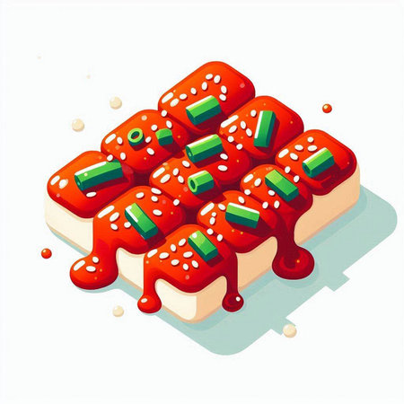 Vector illustration of sushi rolls with sauce on a white background. Isometric style.のイラスト素材