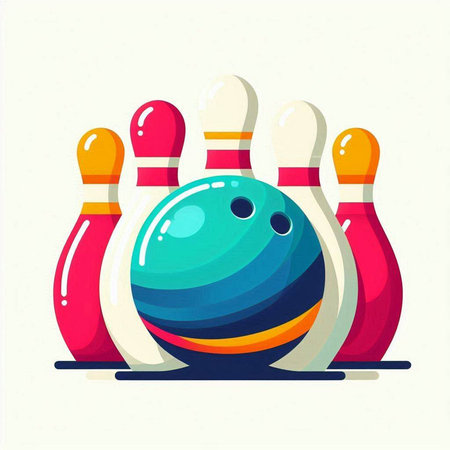 Bowling ball and skittles. Vector illustration in flat styleのイラスト素材