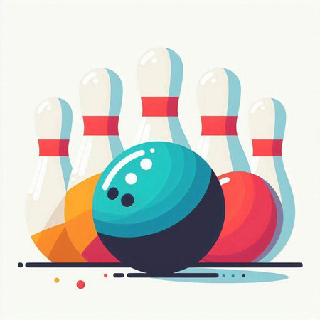 Bowling and skittles on white background. Vector illustration.のイラスト素材