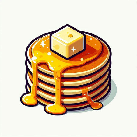 Pancakes with honey and butter. Vector illustration in cartoon styleのイラスト素材