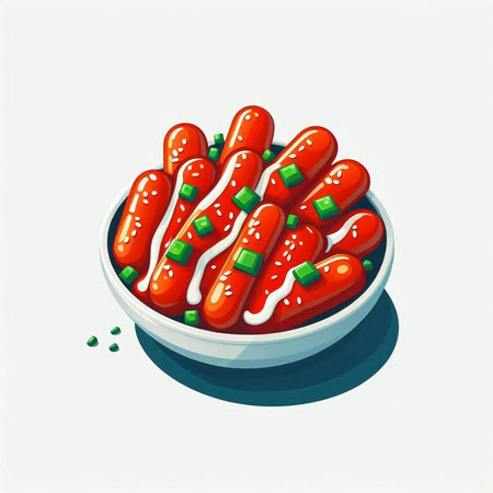 Sausages in a bowl. Illustration on white background.のイラスト素材