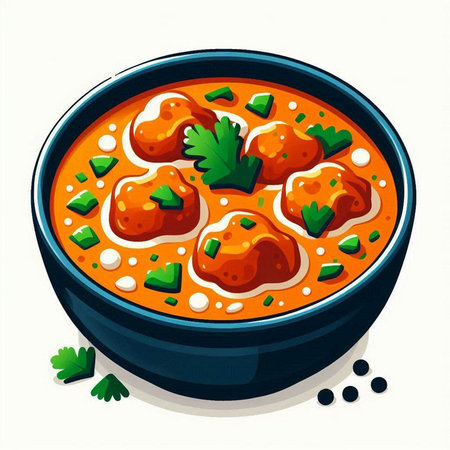 Soup with meatballs and parsley in a bowl. Vector illustration.のイラスト素材