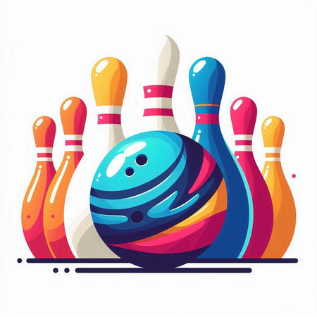 Bowling ball and skittles, vector illustration isolated on white background.のイラスト素材