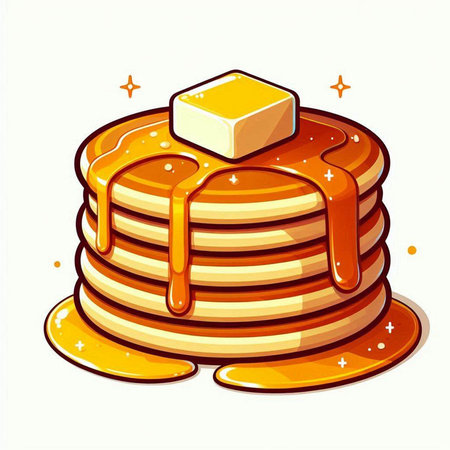 Illustration of a stack of pancakes with honey on a white backgroundのイラスト素材