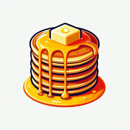 Illustration of a stack of pancakes with honey on a white backgroundのイラスト素材