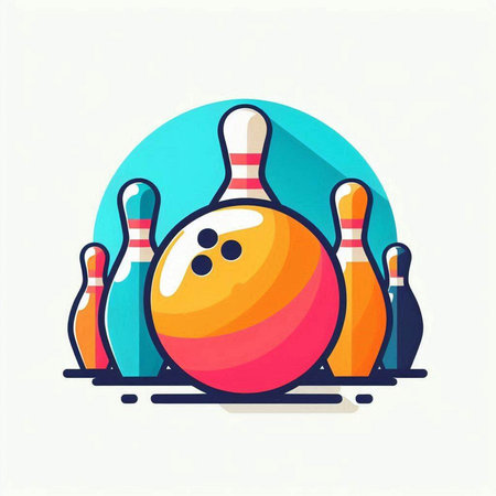 Bowling ball and skittles icon. Vector illustration in flat styleのイラスト素材