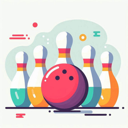 Bowling ball and skittles. Vector illustration in flat style.のイラスト素材