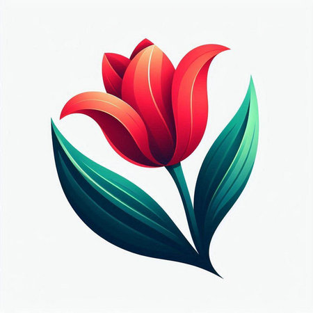 Red tulip with green leaves on white background. Vector illustration.のイラスト素材