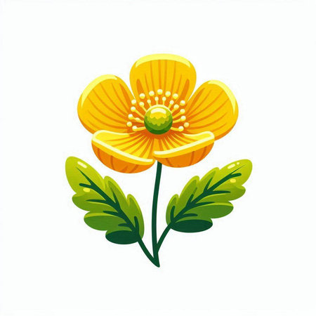 vector illustration of yellow poppies with green leaves isolated on white backgroundのイラスト素材
