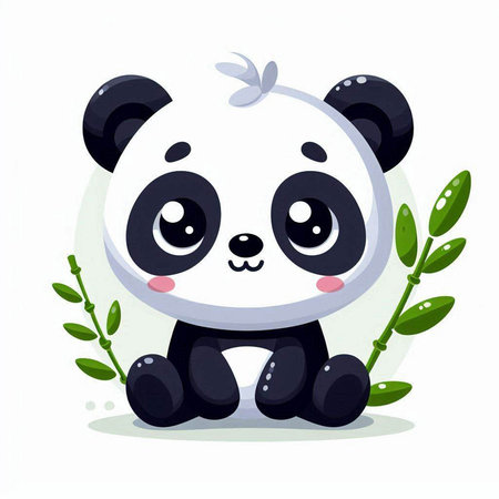 Cute cartoon panda sitting on the grass. Vector illustration.のイラスト素材