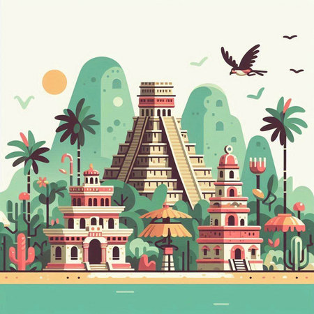 Ancient temple. Vector illustration in flat style. Travel and tourism.のイラスト素材