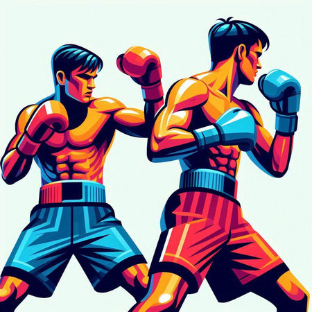 Boxing. Vector illustration of two male boxers in action.のイラスト素材