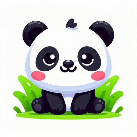 Cute cartoon panda sitting on the grass. Vector illustration.のイラスト素材