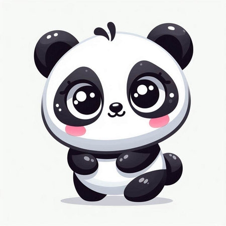 Cute panda cartoon vector illustration. Cute little panda character.のイラスト素材
