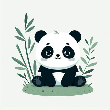 Cute panda sitting on the grass. Hand drawn vector illustration.のイラスト素材