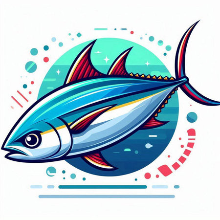 Tuna fish on the background of the sea. Vector illustration.のイラスト素材