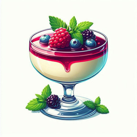 Panna cotta with berries in a glass. Vector illustration.のイラスト素材
