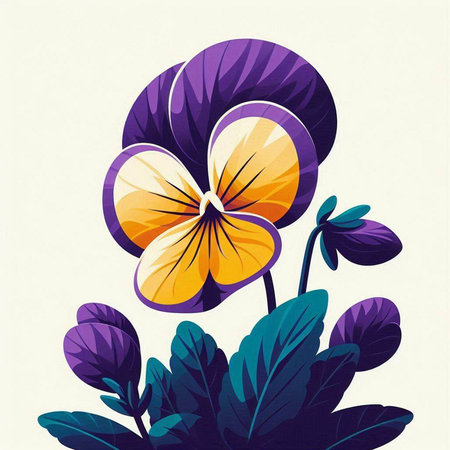 Vector illustration of violet pansy flowers. Floral background in retro style.のイラスト素材