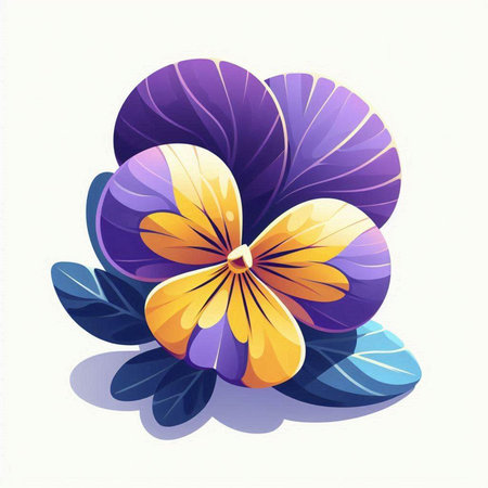 Violet and yellow pansy flowers on white background. Vector illustration.のイラスト素材