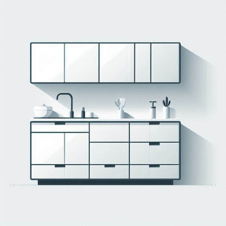 Interior of modern bathroom with sink, mirror and shelf. 3D renderingのイラスト素材