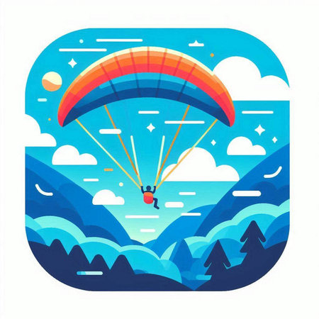 Paraglider flying in the blue sky. Flat vector illustration.のイラスト素材