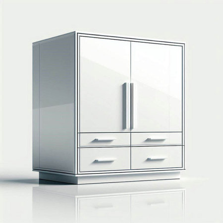 Illustration of a white cupboard on a white background with reflectionのイラスト素材
