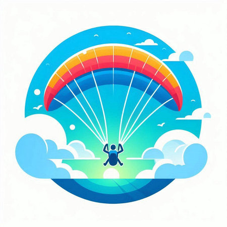 Paraglider in the blue sky. Vector illustration in flat style.のイラスト素材