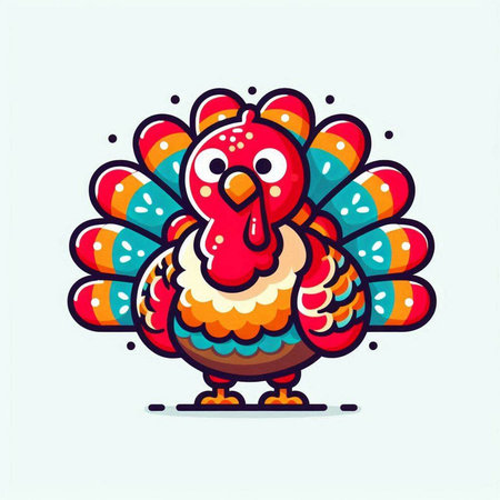 Cute cartoon turkey vector illustration. Colorful funny turkey isolated on white background.のイラスト素材
