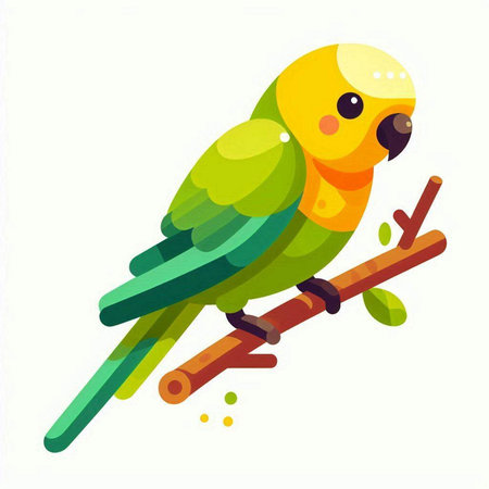 Cute parrot on a branch isolated on white background. Vector illustration.のイラスト素材