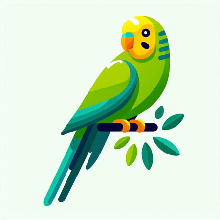 Green parrot on a branch. Vector illustration in flat style.のイラスト素材