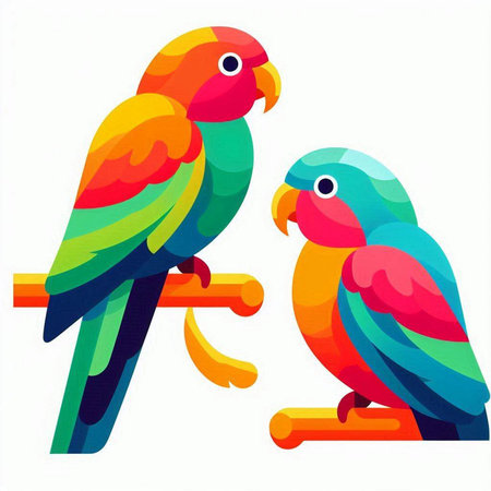 Colorful parrots isolated on a white background. Vector illustration.のイラスト素材