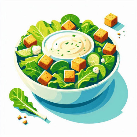 Lettuce salad with sour cream in bowl. Vector illustration.のイラスト素材