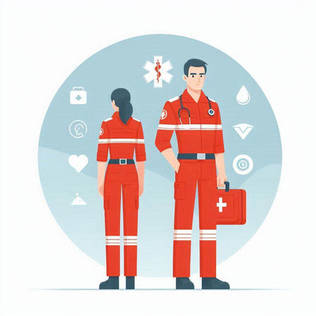 Medical team. A man and a woman in uniform. Vector illustration.のイラスト素材