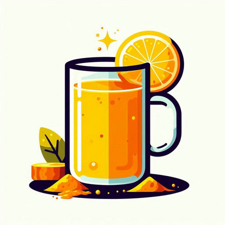Orange juice with lemon and ginger vector illustration. Detox drink.のイラスト素材