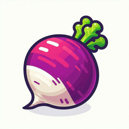 Illustration of a purple radish with a speech bubble on a white backgroundのイラスト素材